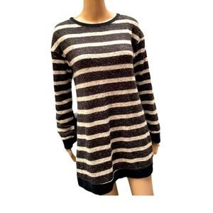 Sanctuary Sweater Women M Black Cream Striped Metallic Long Sleeve Knit Pullover